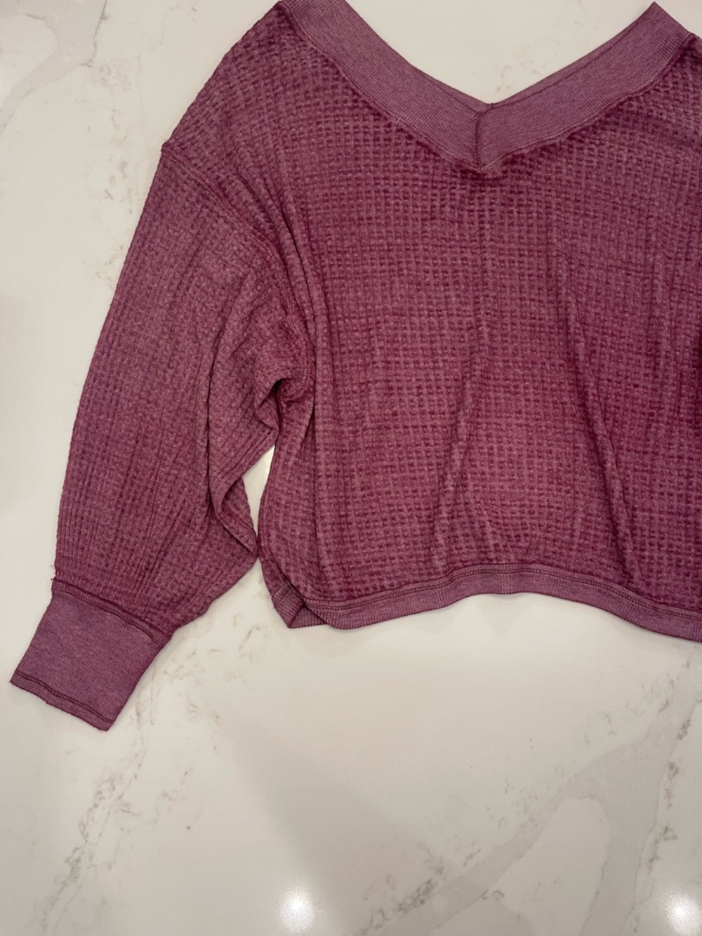 We The Free Women’s Waffle-Knit V-Neck Purple Top - Picture 3 of 16